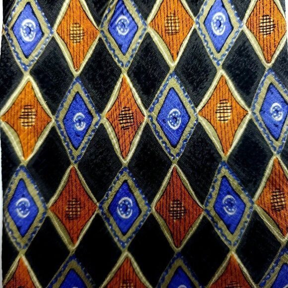 Robert Talbott Gray Orange Blue Geometric Silk Tie - Picture 2 of 6
